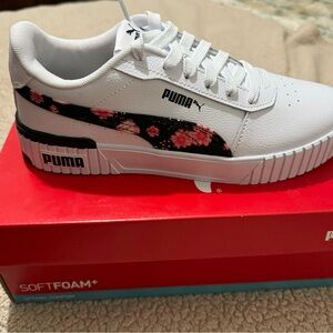 Puma White Sneakers with Pink Floral Design